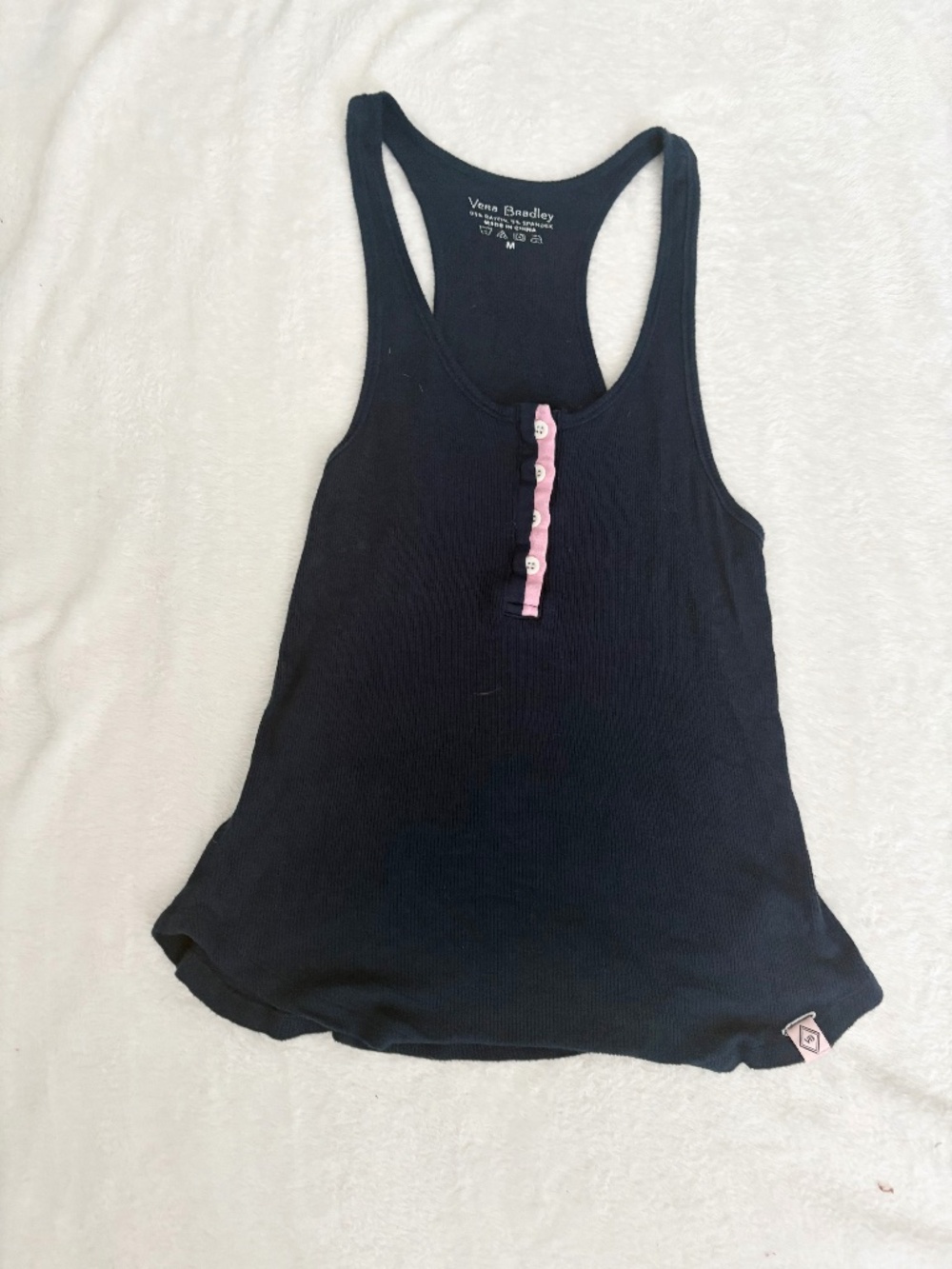 Vera Bradley Tank Women's Medium Dark Blue Quarter Button Up Soft Tank top